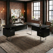 Laminate L-Shaped Corner Desk with Storage Drawers, Reversible, Black