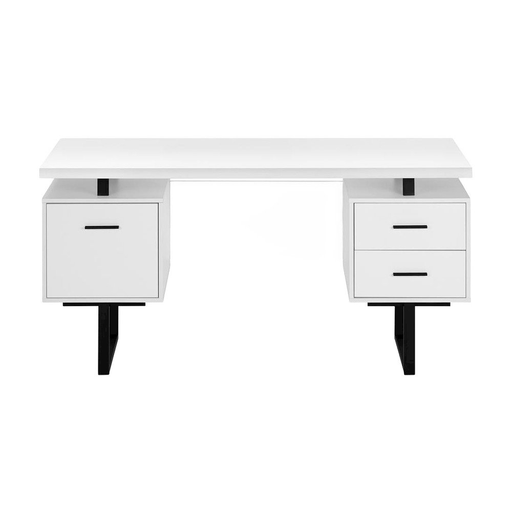 Laminate Computer Desk with Metal Legs, Modern Home Office Writing Desk, White