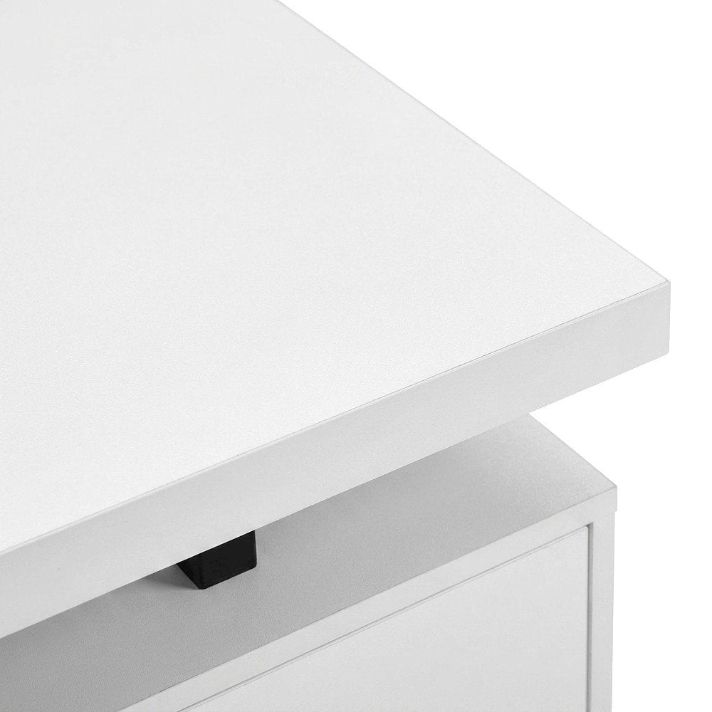 Laminate Computer Desk with Metal Legs, Modern Home Office Writing Desk, White