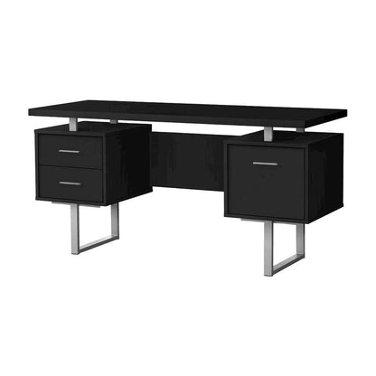 Laminate Computer Desk with Metal Legs, Modern Home Office Writing Desk, Black