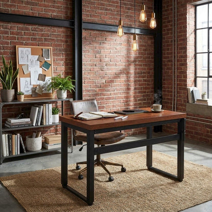 Adjustable Sit-Stand Computer Desk with Height Adjustable Work Table, Cherry