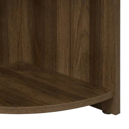 Laminate L-Shaped Corner Computer Desk and Open Storage Shelves, Modern, Walnut