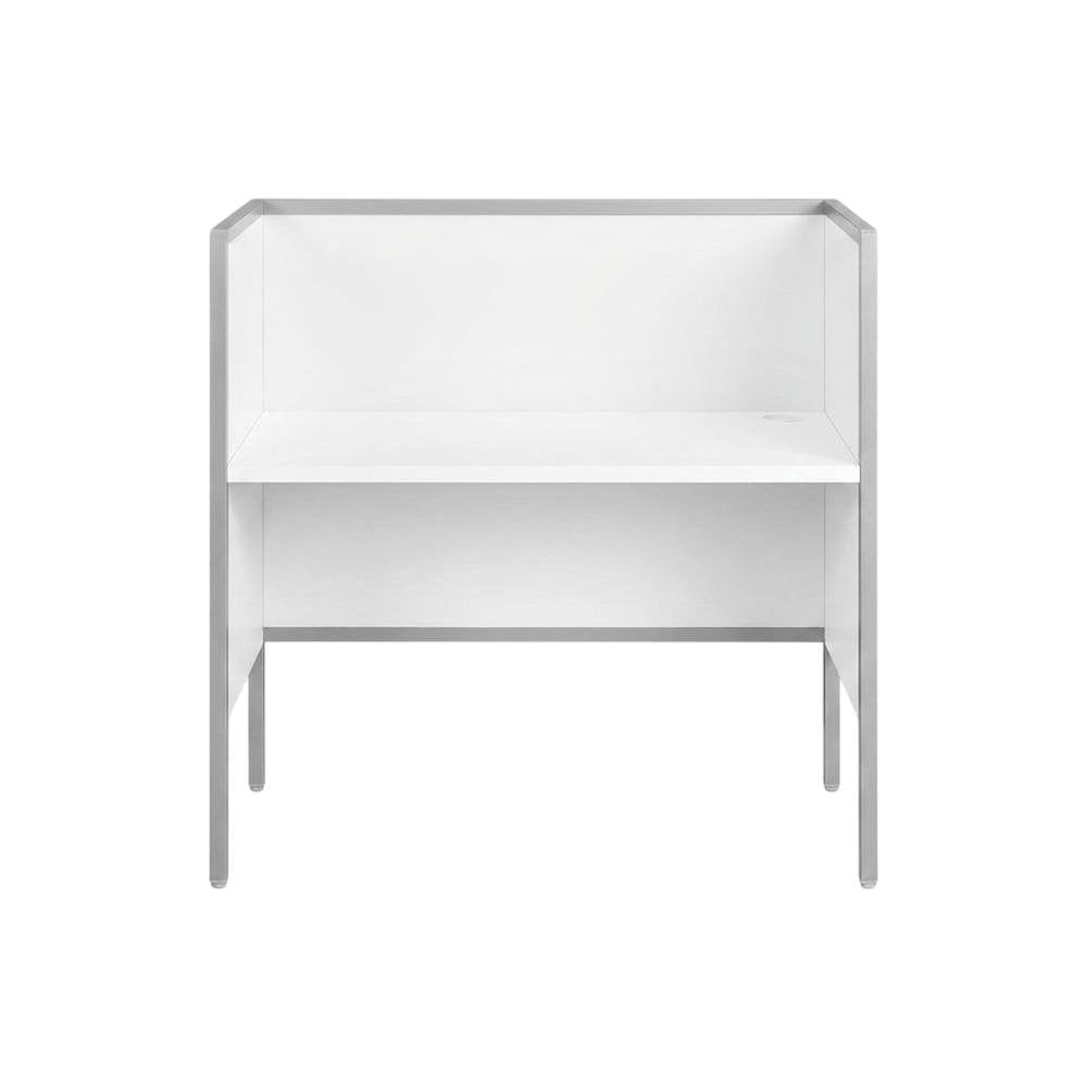 Office Cubicle Desk with Metal Frame, Contemporary Workstation, White,Silver