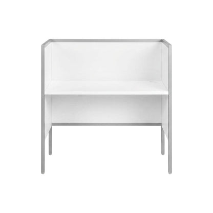 Office Cubicle Desk with Metal Frame, Contemporary Workstation, White,Silver