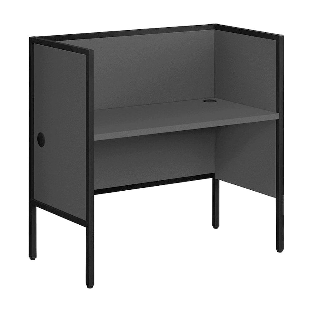 Office Cubicle Desk with Metal Frame, Contemporary Workstation, Grey,Black