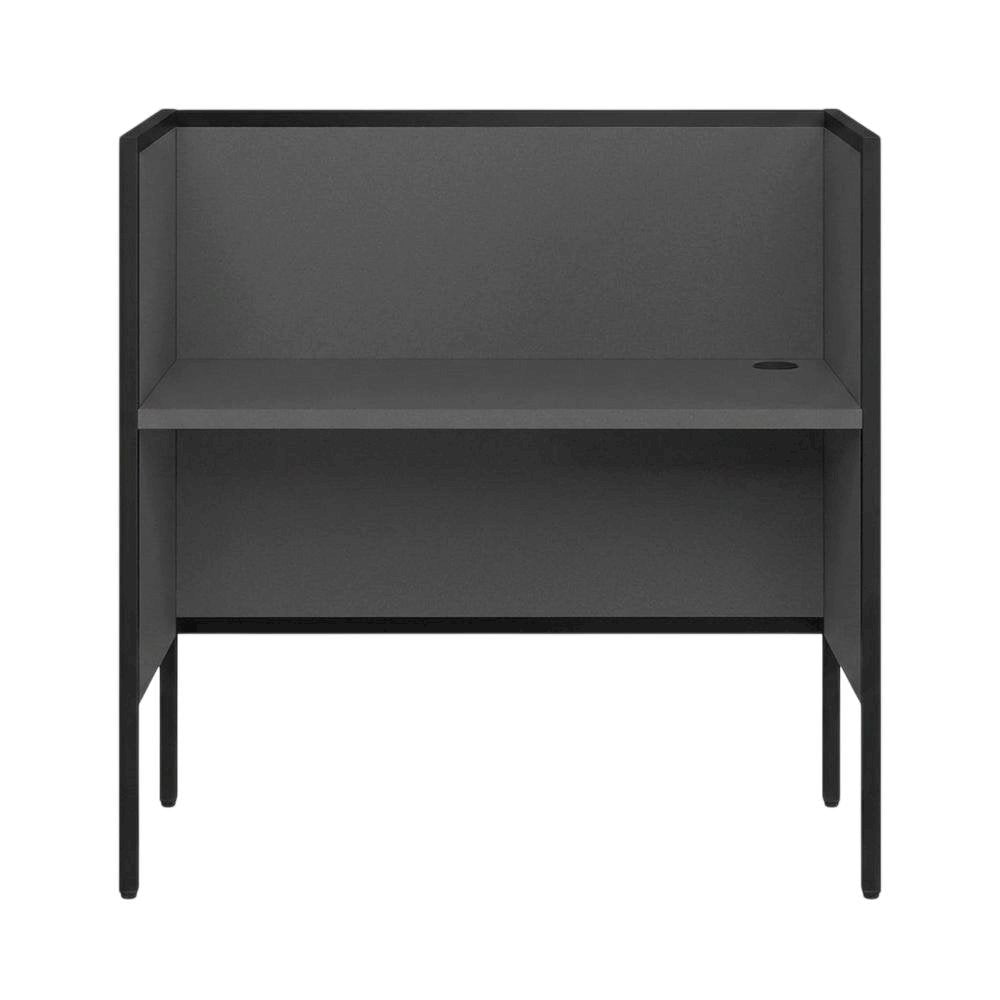 Office Cubicle Desk with Metal Frame, Contemporary Workstation, Grey,Black