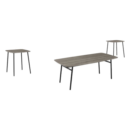 Table Set, 3pcs Set, Coffee, End, Grey Laminate, Black Metal