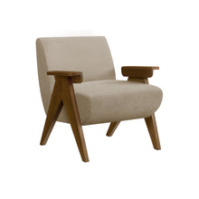 Accent Chair, 31""H, Upholstered, Beige Fabric, Brown Walnut Solid Wood