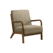 Accent Chair, 34""H, Upholstered, Light Brown Fabric, Brown Walnut Solid Wood