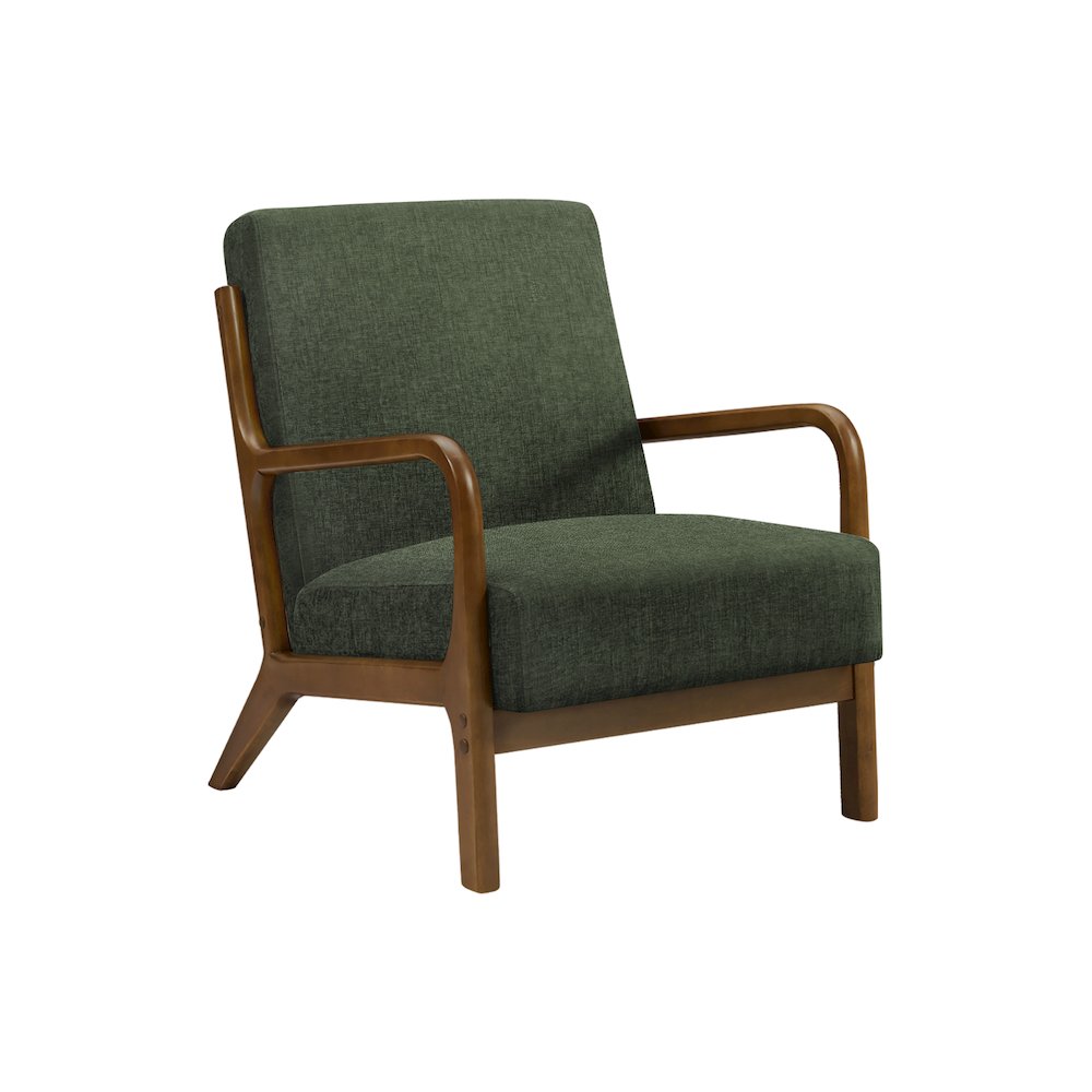 Accent Chair, 34""H, Upholstered, Green Fabric, Brown Walnut Solid Wood