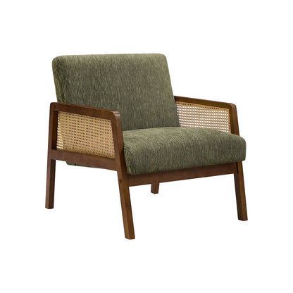 Accent Chair, 30""H, Upholstered, Green Fabric, Brown Walnut Solid Wood