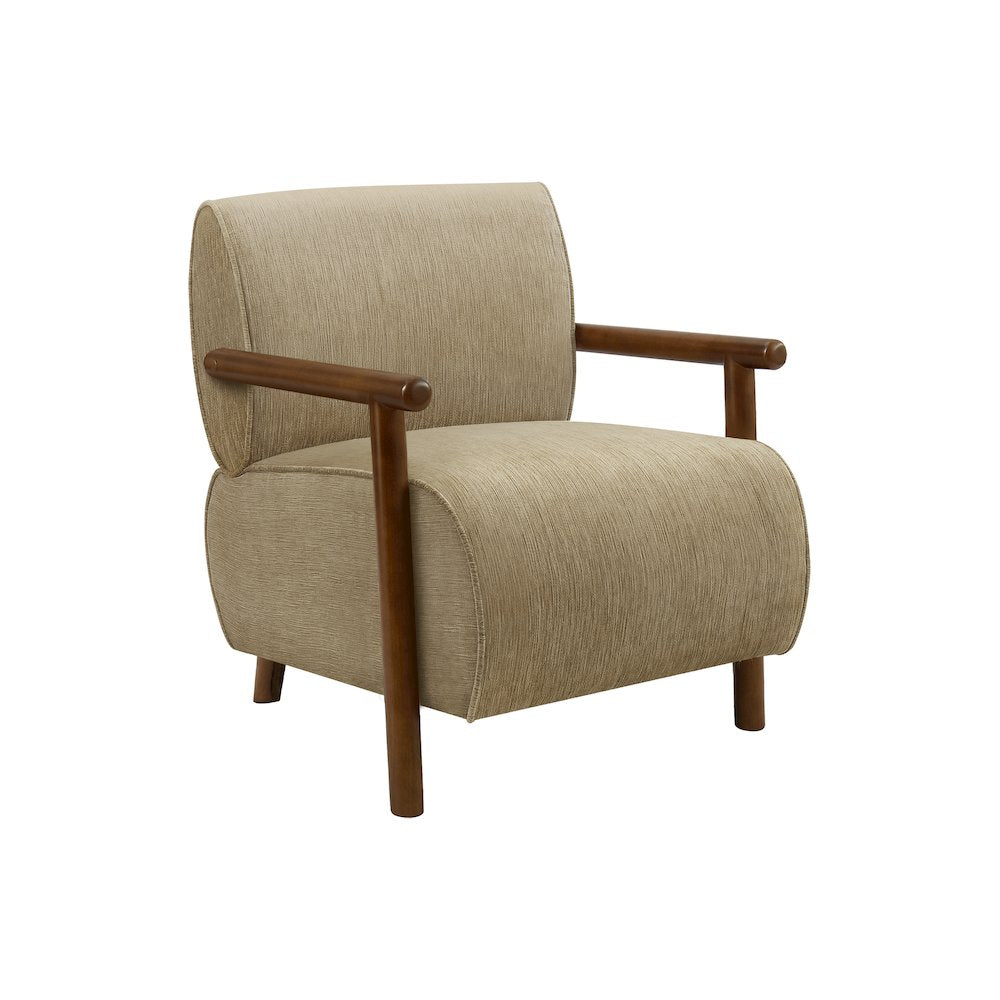 Accent Chair, 31""H, Upholstered, Light Brown Fabric, Brown Walnut Solid Wood