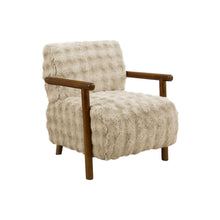 Accent Chair, 31""H, Upholstered, Light Brown Fabric, Brown Walnut Solid Wood