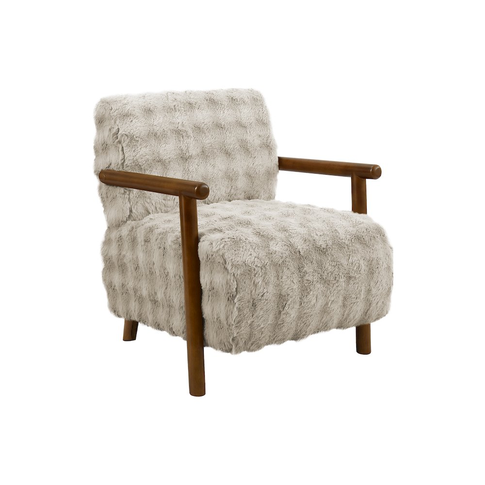 Accent Chair, 31""H, Upholstered, Light Grey Fabric, Brown Walnut Solid Wood