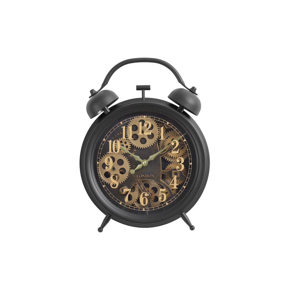 Clocks, 12"" Round, Gear Mechanism, Table Clock, Brown, Transitional