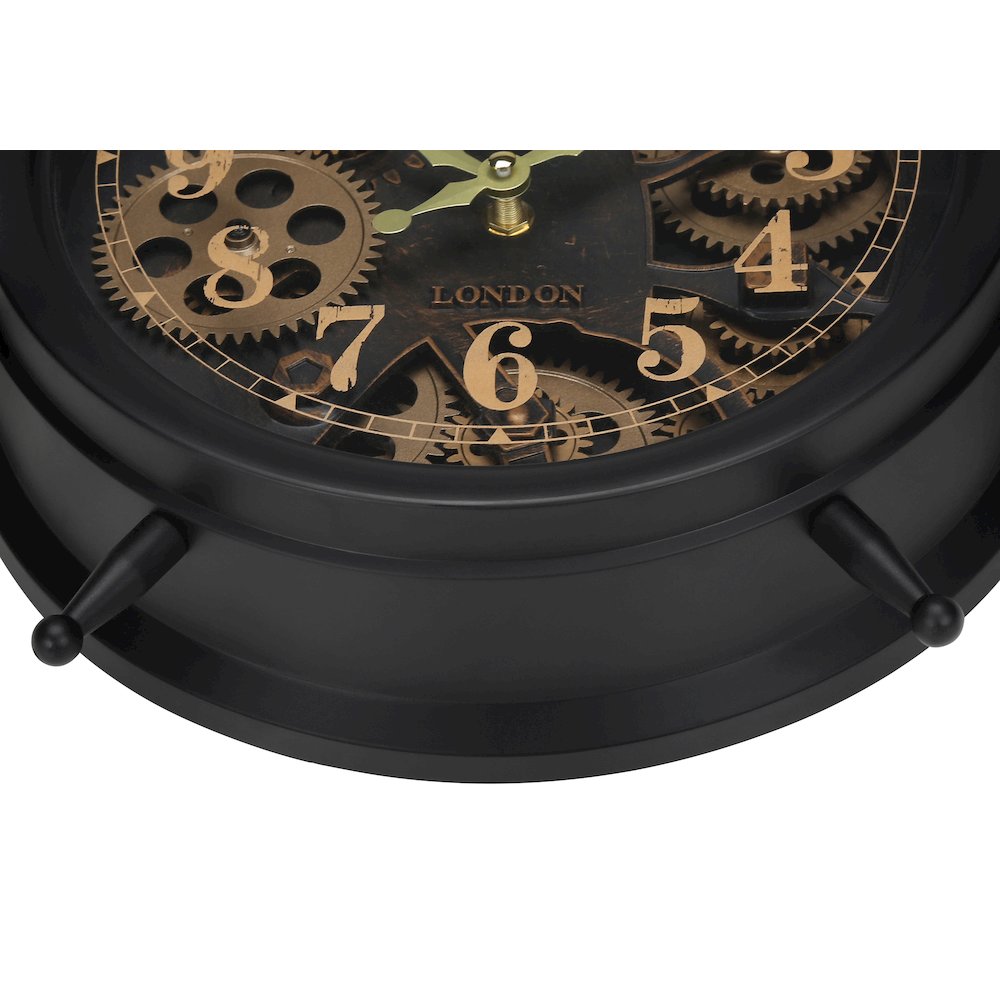 Clocks, 12"" Round, Gear Mechanism, Table Clock, Brown, Transitional