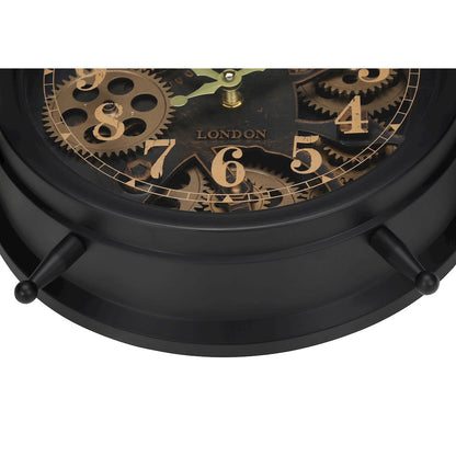Clocks, 12"" Round, Gear Mechanism, Table Clock, Brown, Transitional
