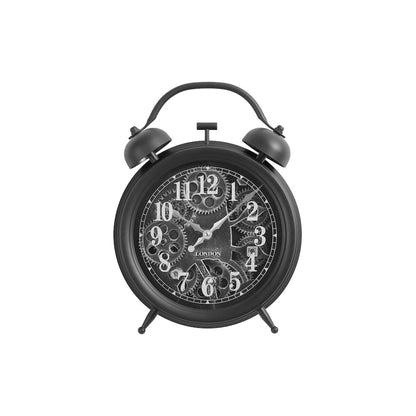 Clocks, 12"" Round, Gear Mechanism, Table Clock, Black, Transitional
