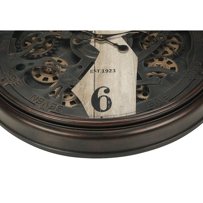 Clocks, 30"" Round, Wall Clock, Gear Mechanism, Brown, Transitional