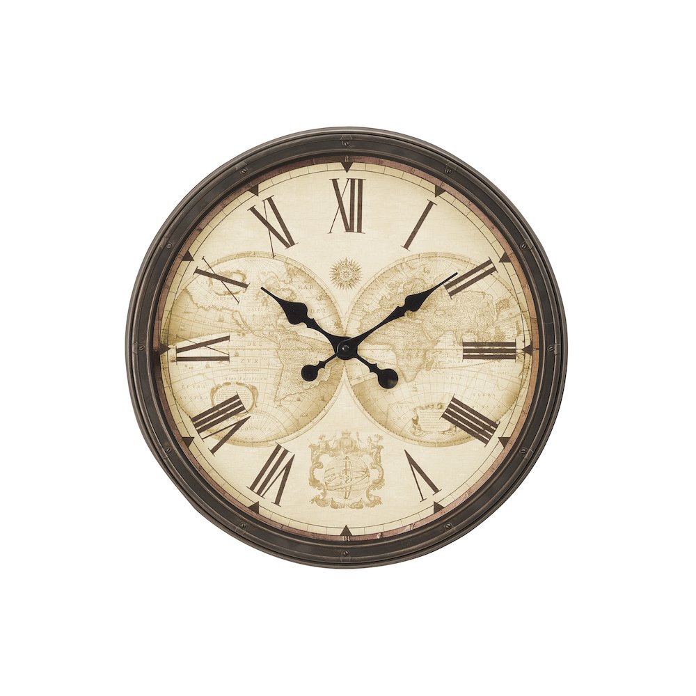 Clocks, 20"" Round, Wall Clock, Antique Brown, Transitional