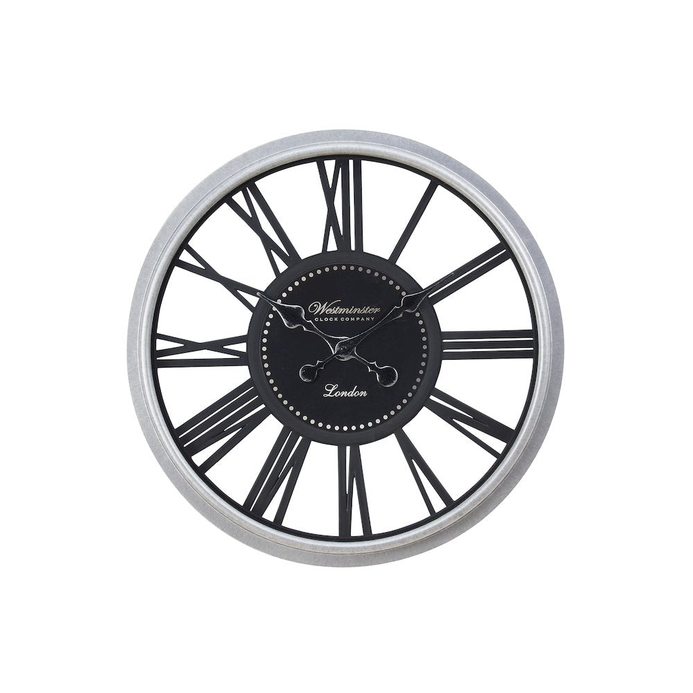 Clocks, 20"" Round, Wall Clock, Black, Silver, Transitional