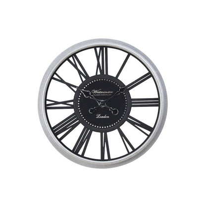 Clocks, 20"" Round, Wall Clock, Black, Silver, Transitional