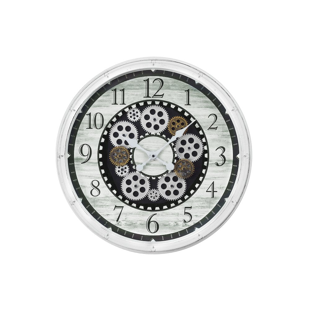Clocks, 20"" Round, Gear Mechanism, Wall Clock, Antique White, Transitional