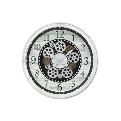 Clocks, 20"" Round, Gear Mechanism, Wall Clock, Antique White, Transitional