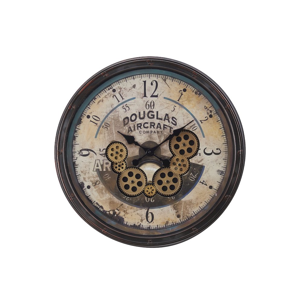Clocks, 20"" Round, Gear Mechanism, Wall Clock, Brown, Transitional