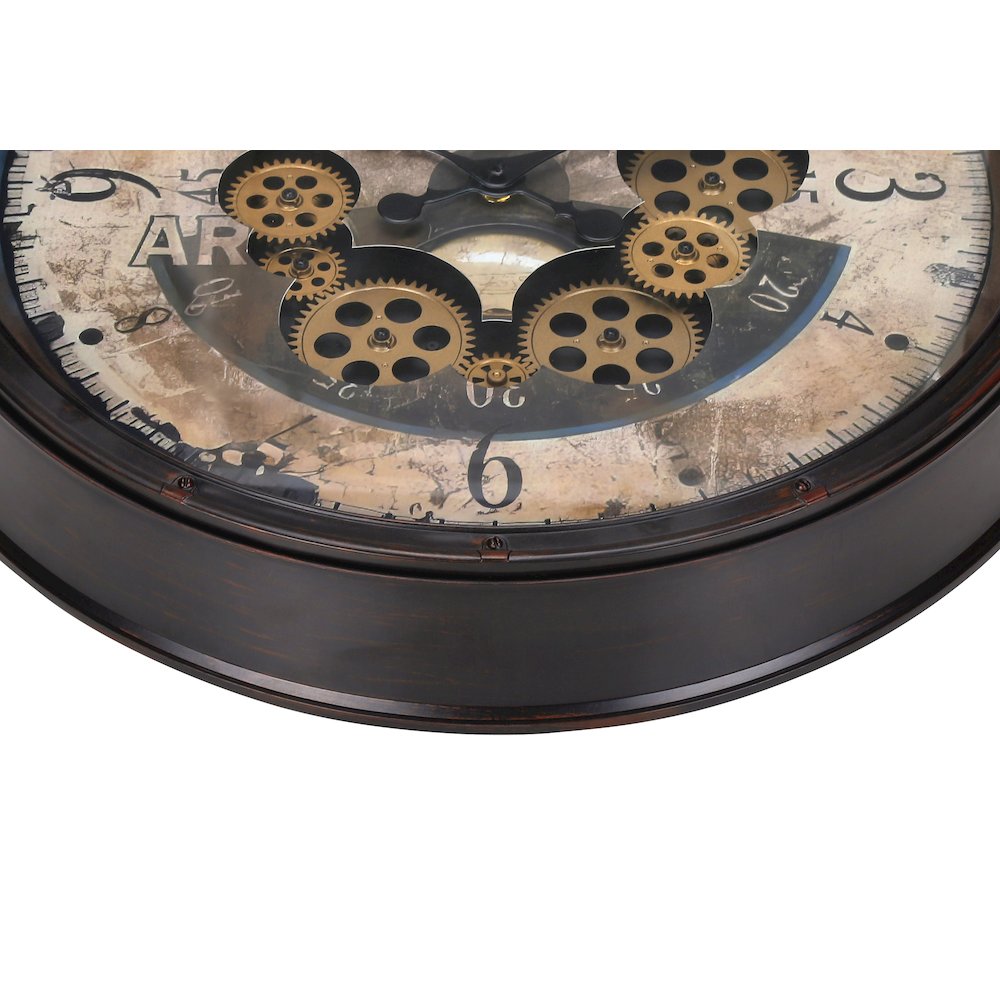 Clocks, 20"" Round, Gear Mechanism, Wall Clock, Brown, Transitional