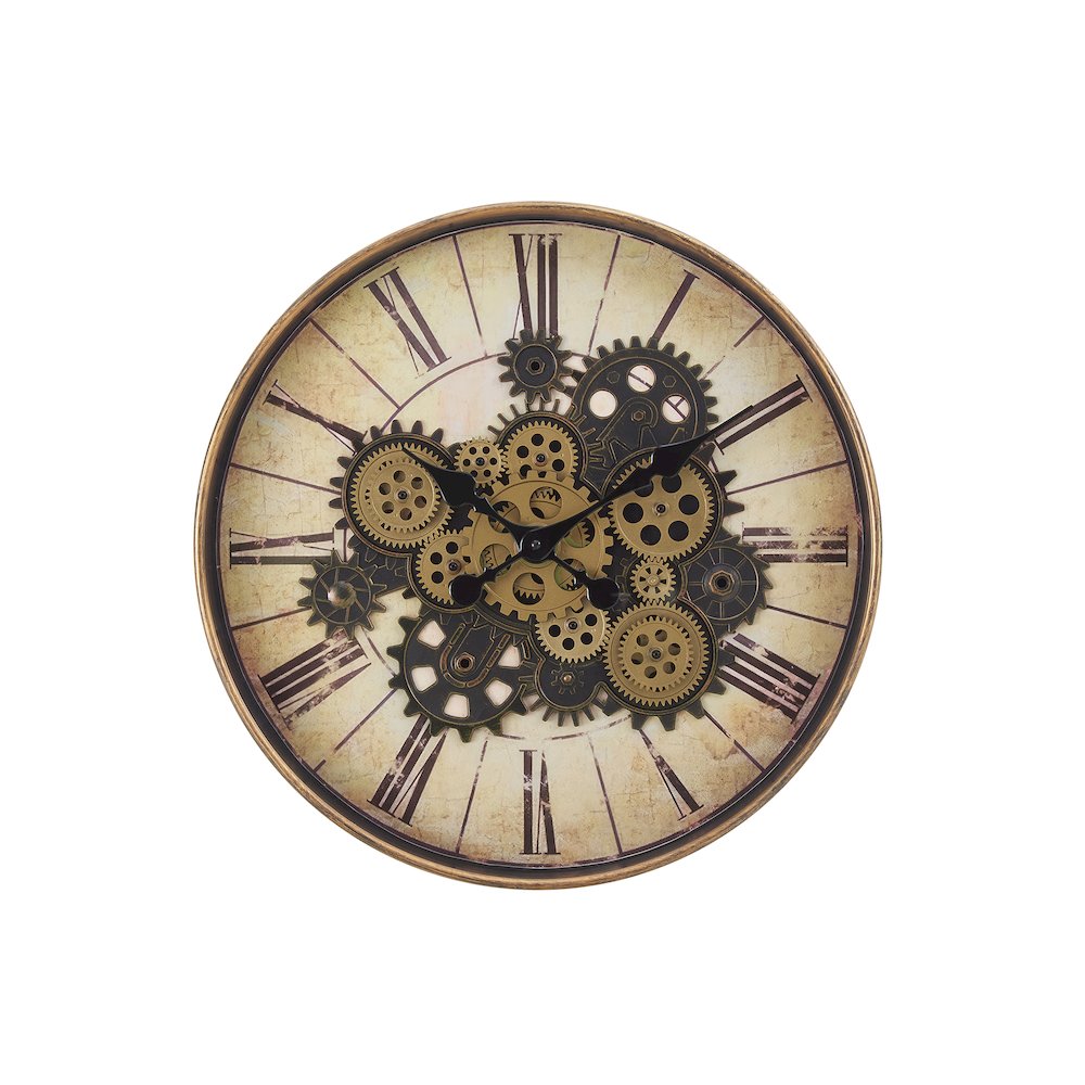 Clocks, 20"" Round, Gear Mechanism, Wall Clock, Brown, Transitional