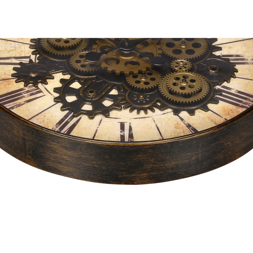 Clocks, 20"" Round, Gear Mechanism, Wall Clock, Brown, Transitional