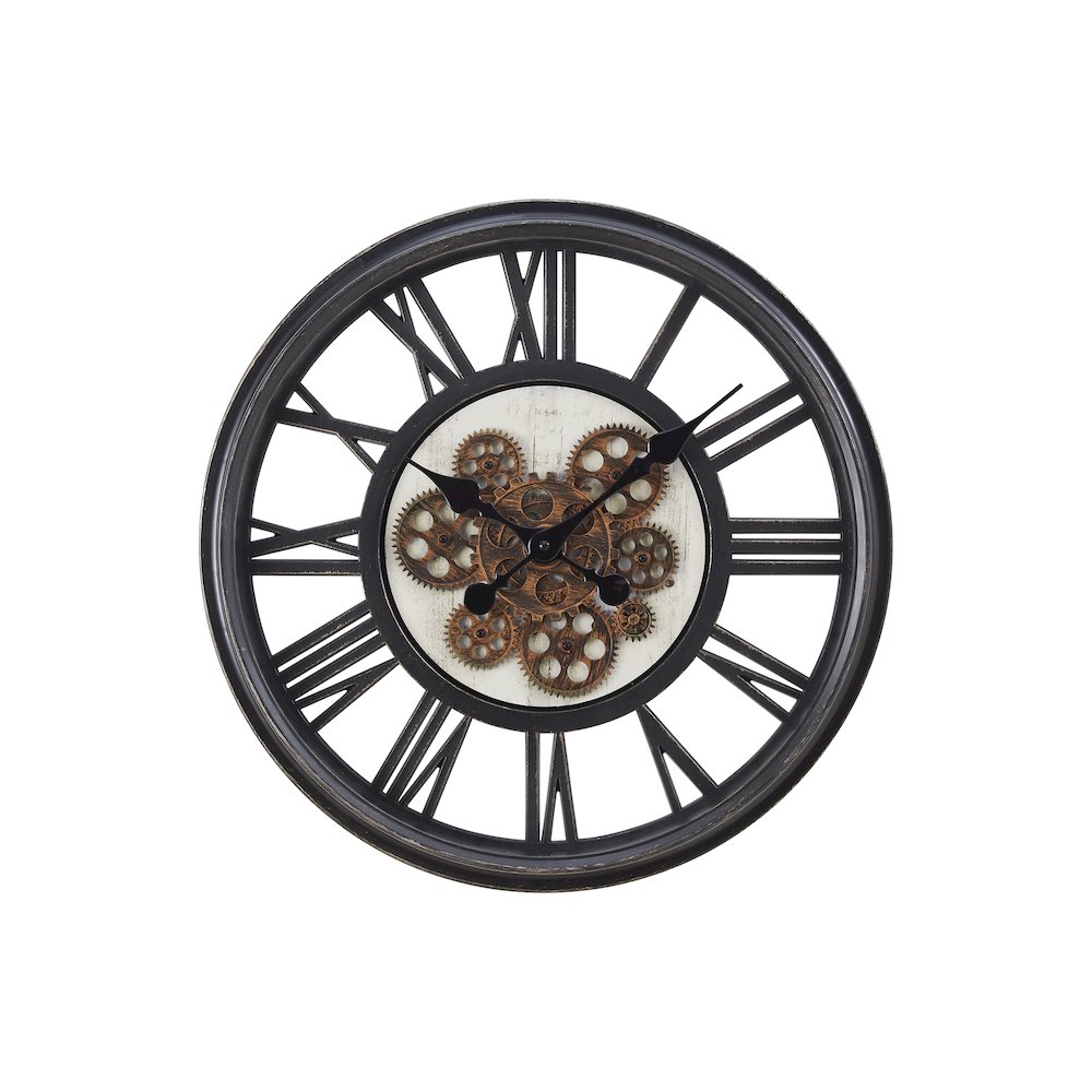 Clocks, 20"" Round, Gear Mechanism, Wall Clock, Black, Transitional