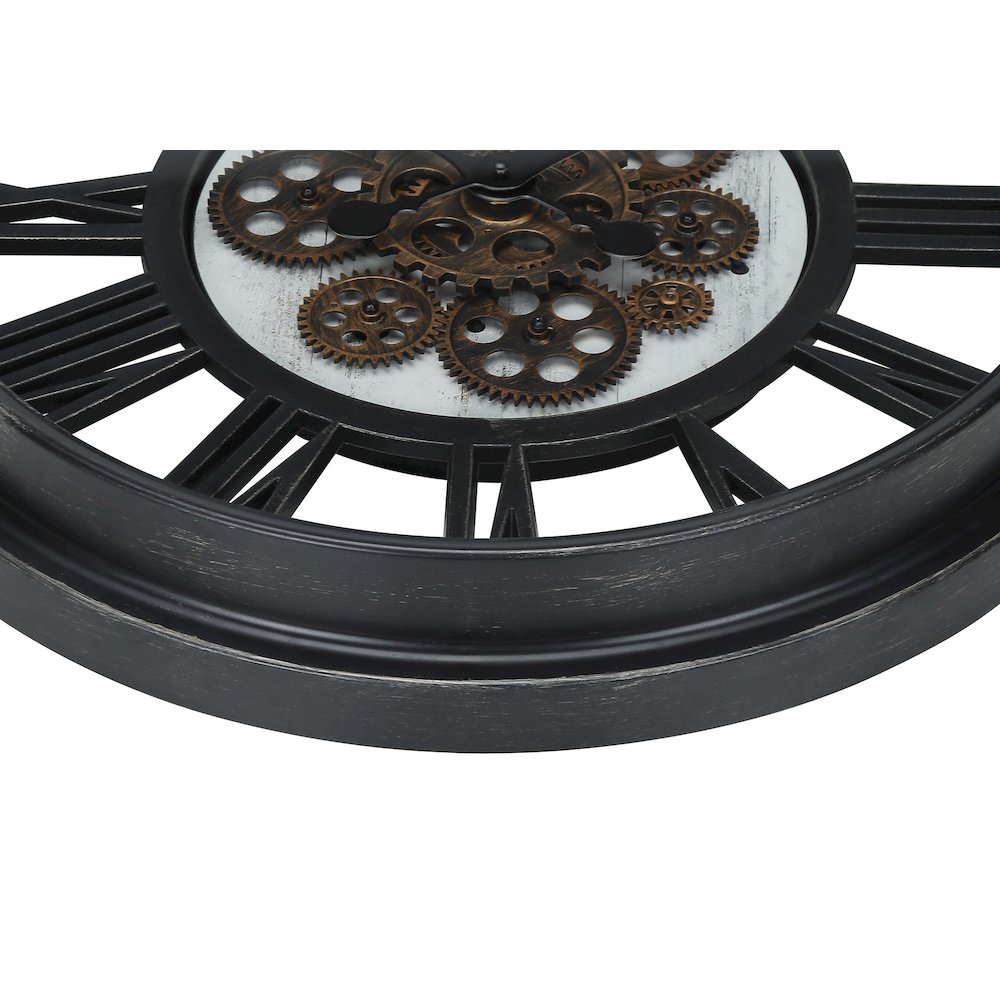 Clocks, 20"" Round, Gear Mechanism, Wall Clock, Black, Transitional