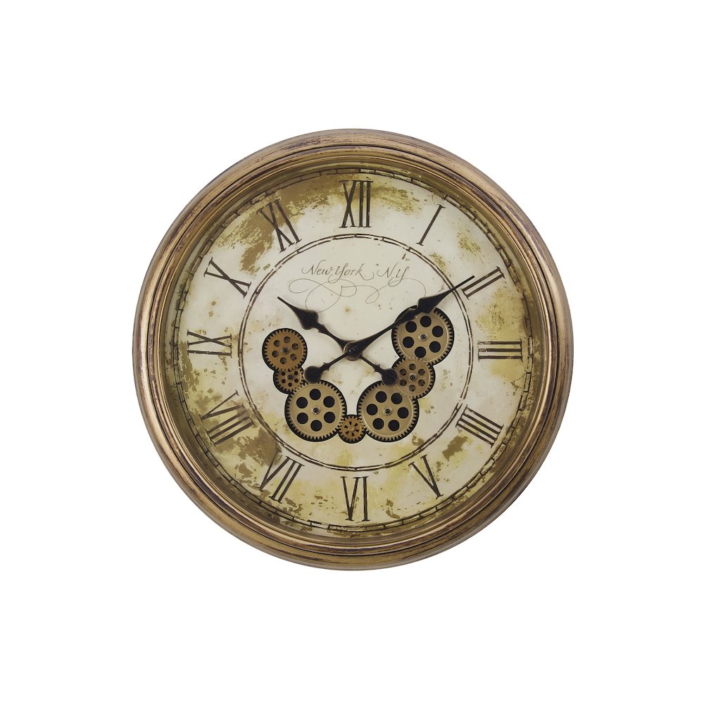 Clocks, 23"" Round, Gear Mechanism, Wall Clock, Antique Brown, Transitional