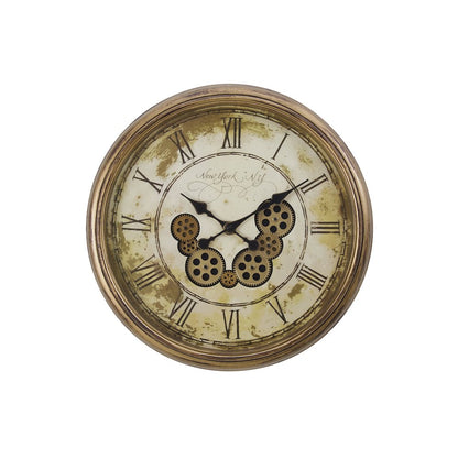 Clocks, 23"" Round, Gear Mechanism, Wall Clock, Antique Brown, Transitional