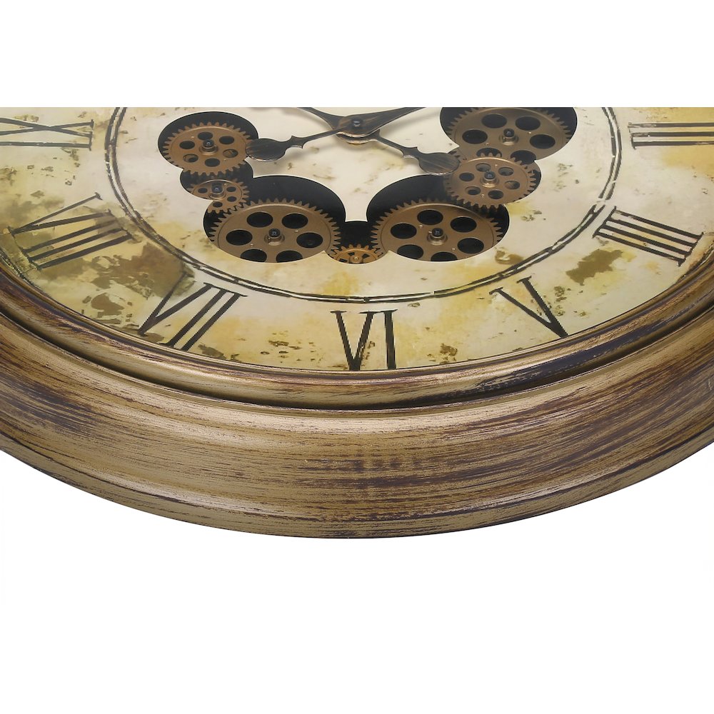 Clocks, 23"" Round, Gear Mechanism, Wall Clock, Antique Brown, Transitional