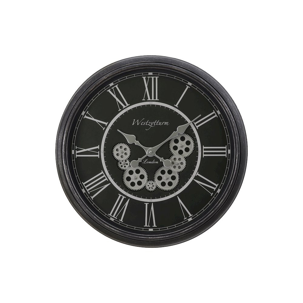 Clocks, 23"" Round, Gear Mechanism, Wall Clock, Black, Transitional
