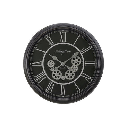 Clocks, 23"" Round, Gear Mechanism, Wall Clock, Black, Transitional