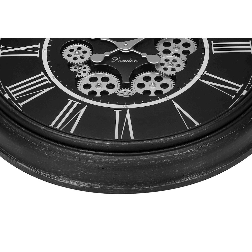 Clocks, 23"" Round, Gear Mechanism, Wall Clock, Black, Transitional