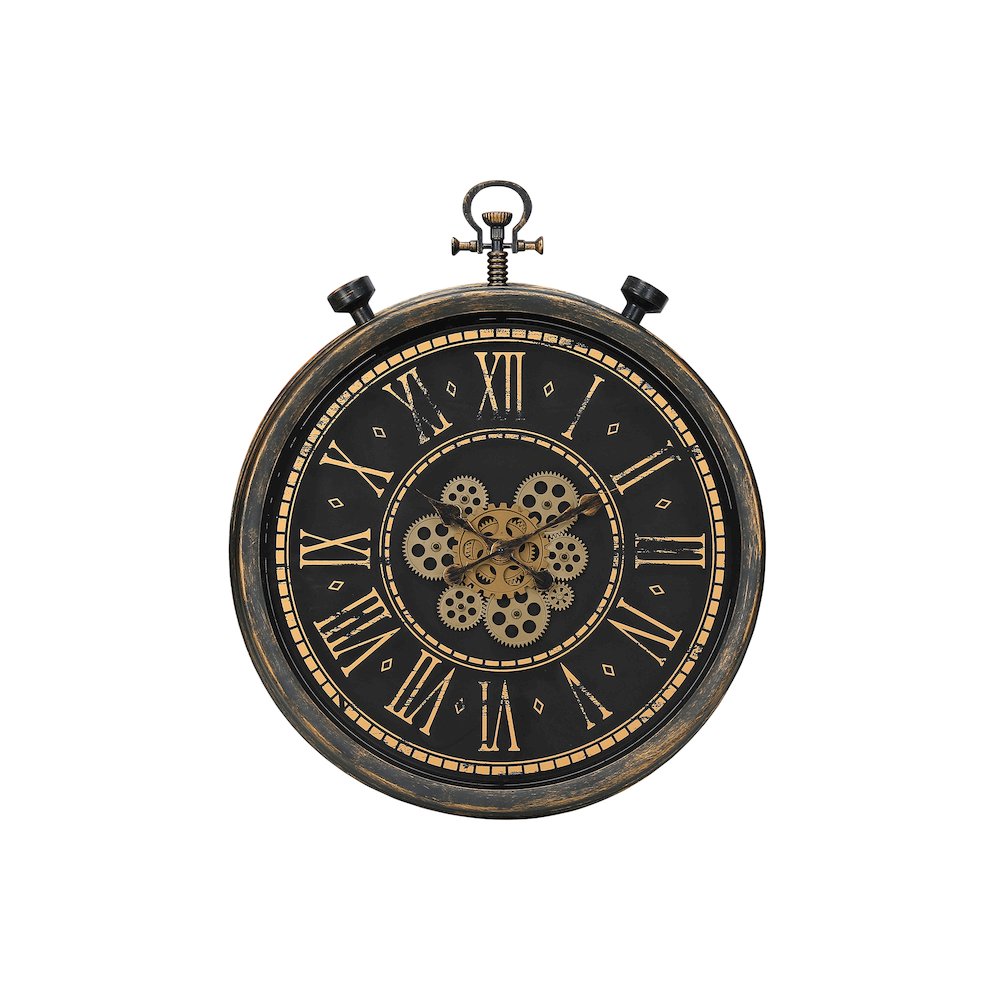 Clocks, 24"" Round, Gear Mechanism, Wall Clock, Brown, Transitional