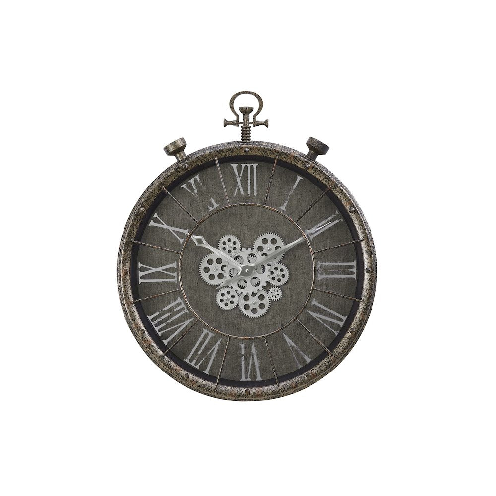 Clocks, 24"" Round, Gear Mechanism, Wall Clock, Grey, Transitional