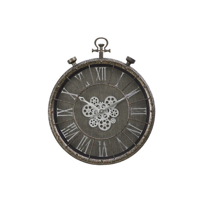 Clocks, 24"" Round, Gear Mechanism, Wall Clock, Grey, Transitional