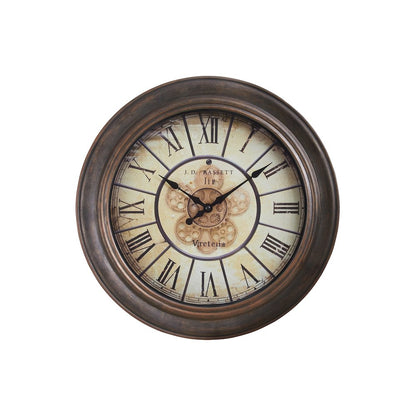 Clocks, 15"" Round, Wall Clock, Antique Brown, Transitional