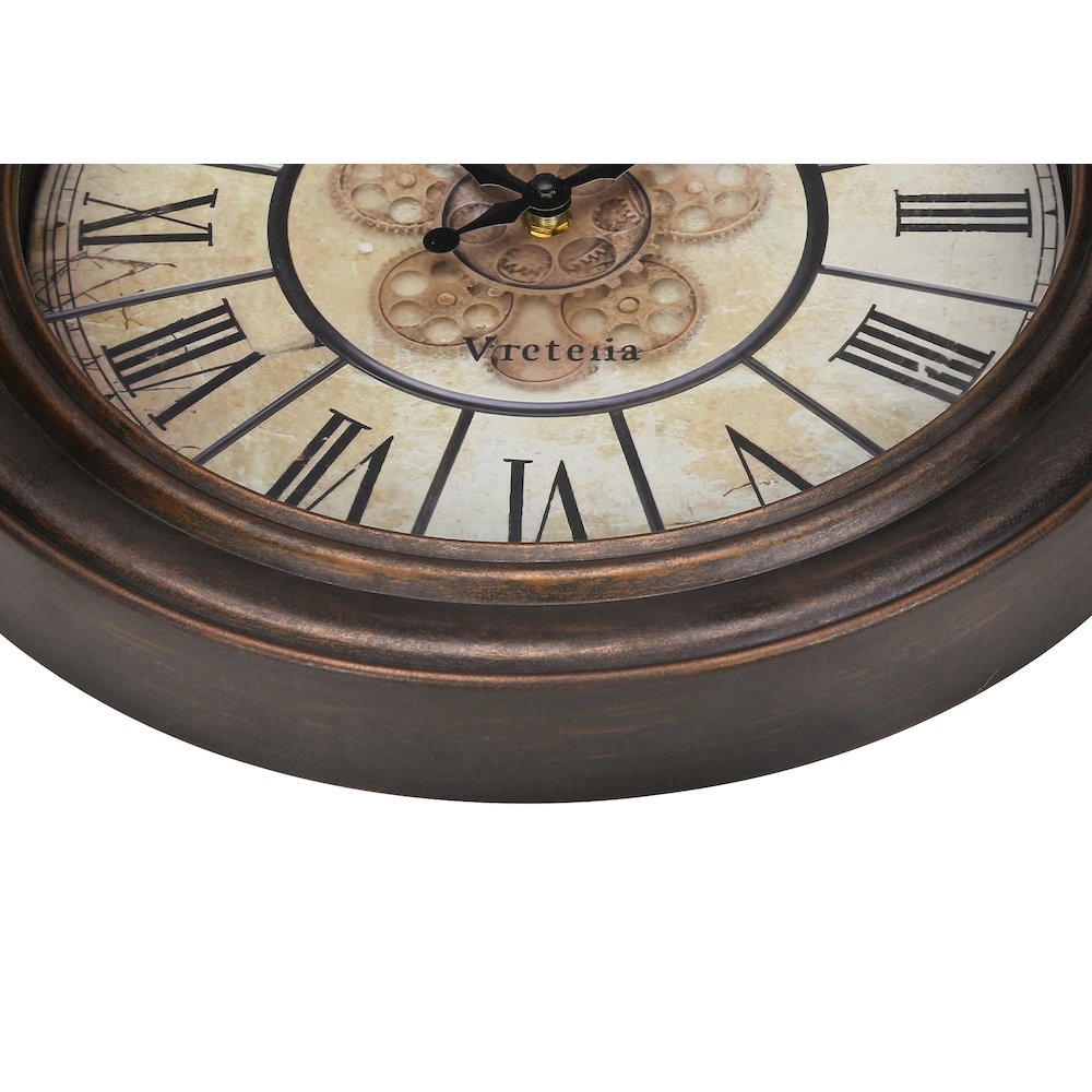 Clocks, 15"" Round, Wall Clock, Antique Brown, Transitional