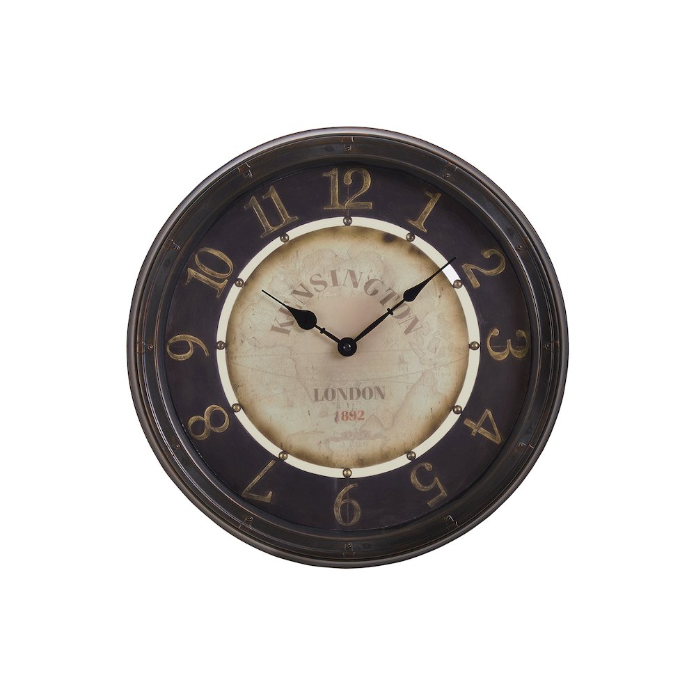 Clocks, 16"" Round, Wall Clock, Antique Brown, Transitional