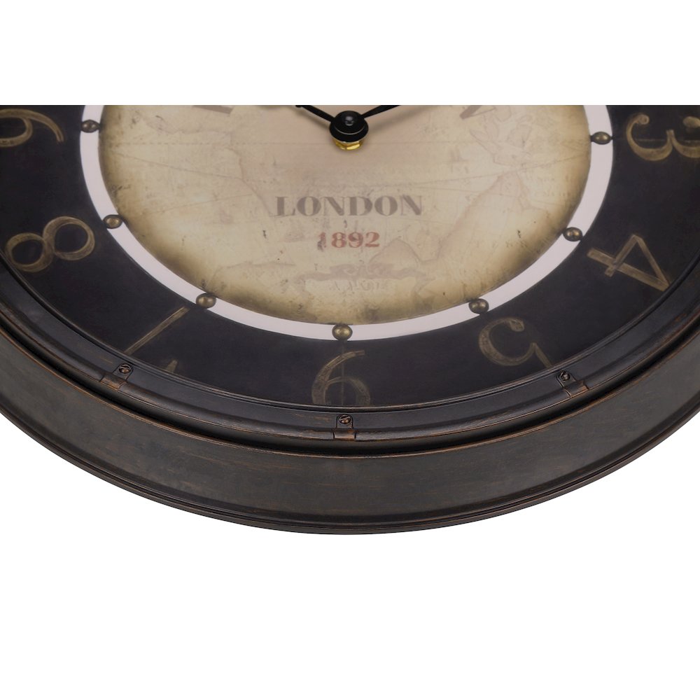 Clocks, 16"" Round, Wall Clock, Antique Brown, Transitional