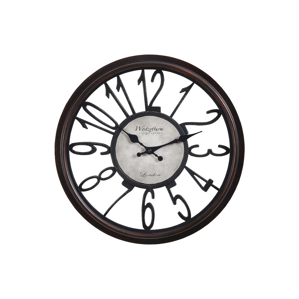Clocks, 16"" Round, Wall Clock, Antique Brown, Transitional