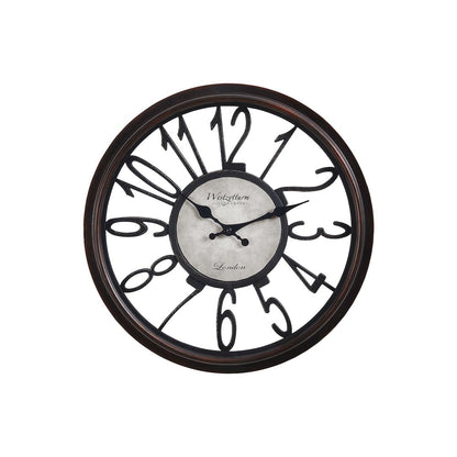 Clocks, 16"" Round, Wall Clock, Antique Brown, Transitional