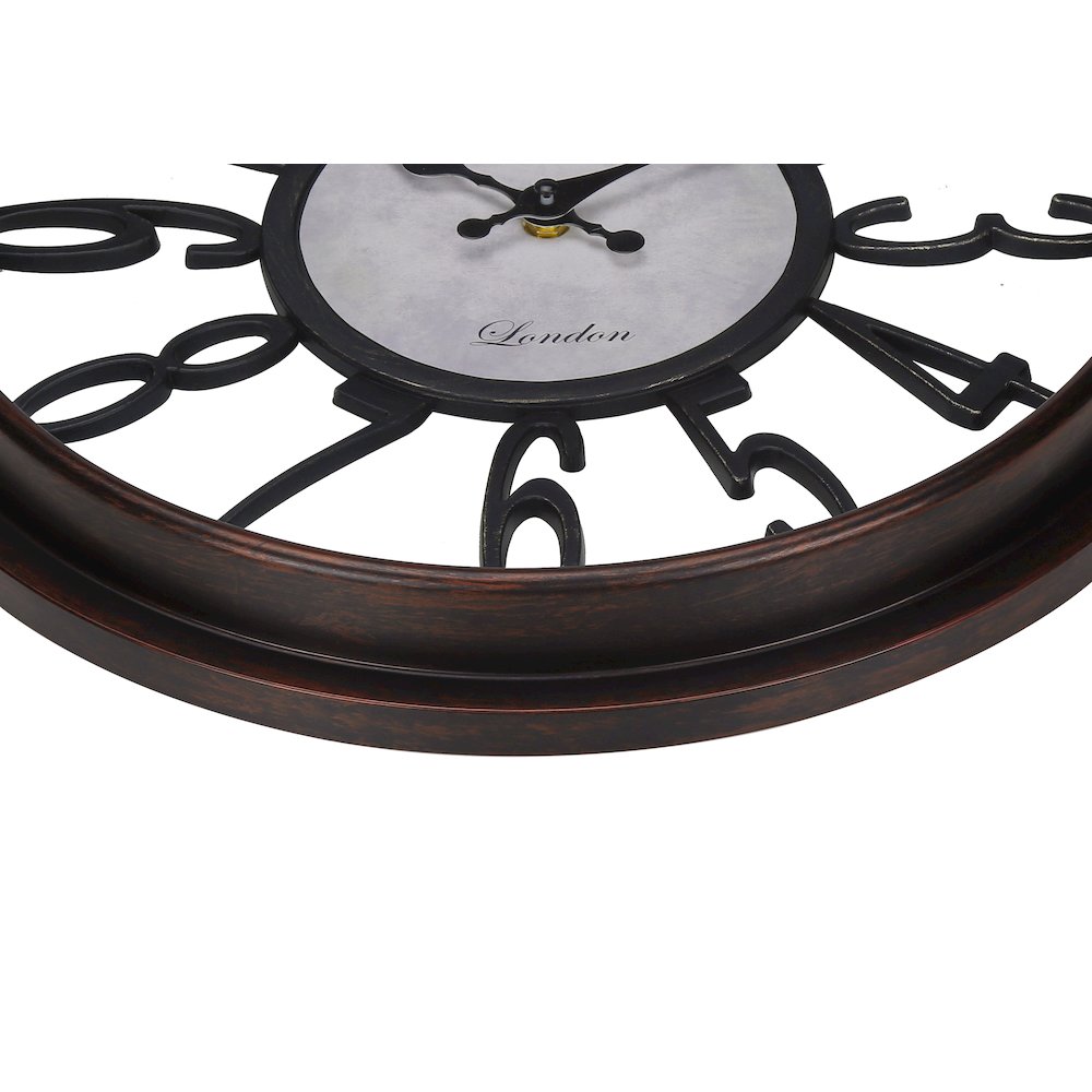 Clocks, 16"" Round, Wall Clock, Antique Brown, Transitional